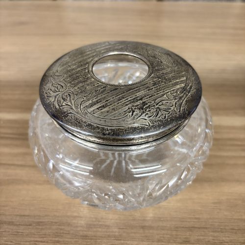 A Pair of Antique Sterling Silver and Cut Glass Vanity Jars