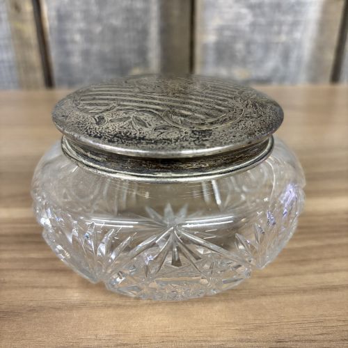 A Pair of Antique Sterling Silver and Cut Glass Vanity Jars