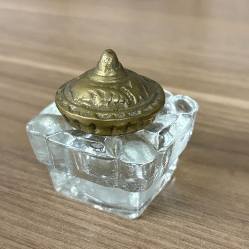 Art Nouveau Cast Brass and Glass Desk Inkstand