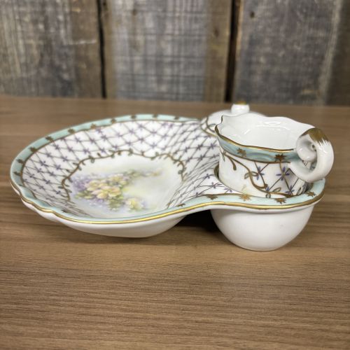 Nippon Hand Painted Porcelain Condiment Trio with Tray Creamer and Lidded Bowl