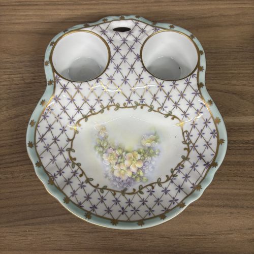Nippon Hand Painted Porcelain Condiment Trio with Tray Creamer and Lidded Bowl