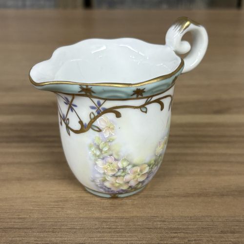 Nippon Hand Painted Porcelain Condiment Trio with Tray Creamer and Lidded Bowl