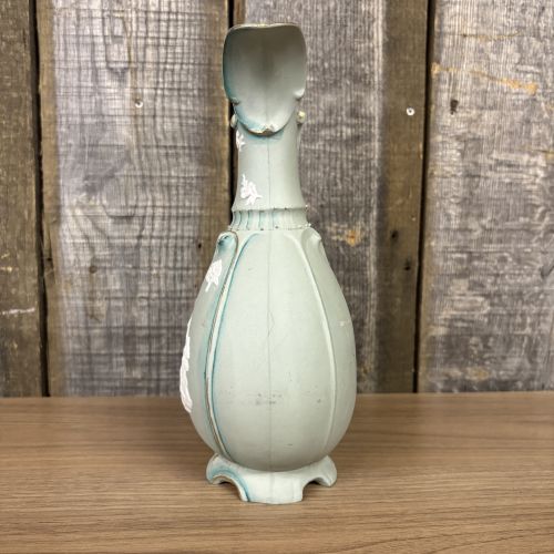Neoclassical Jasperware Style Ceramic Ewer with Gothic Castle Relief