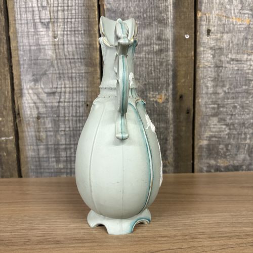 Neoclassical Jasperware Style Ceramic Ewer with Gothic Castle Relief
