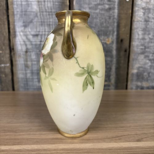 Morimura Brothers Nippon Hand Painted Floral Porcelain Two Handled Vase