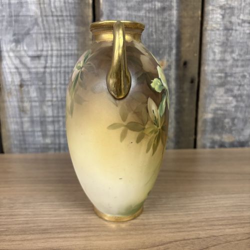 Morimura Brothers Nippon Hand Painted Floral Porcelain Two Handled Vase