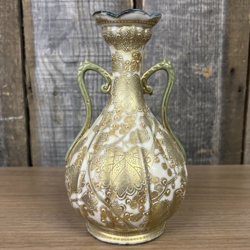 Japanese Nippon Era I.E. and C. Co. Moriage Porcelain Twin Handled Vase