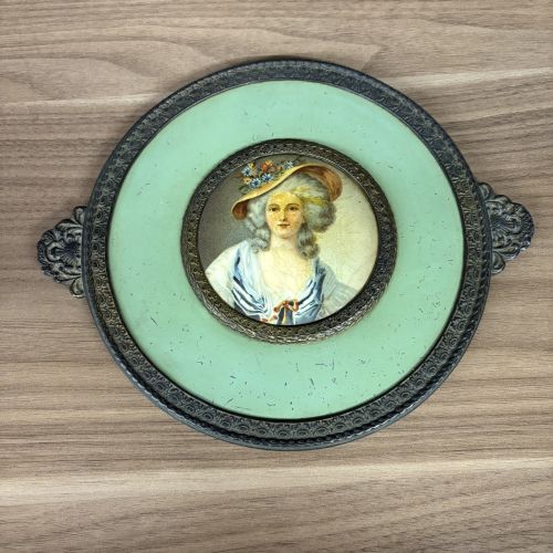 Neo-Rococo Style Gilt Metal and Enameled Footed Dresser Box with Miniature Portrait