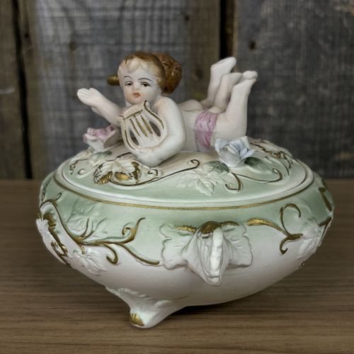 Norleans Japan Porcelain Cherub Figural Trinket Box