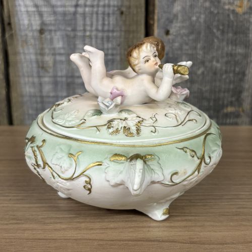 Norleans Japan Porcelain Cherub Figural Trinket Box