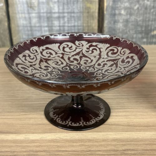 Two Pieces of Ruby Glass including a Bohemian Compote and a 1917 Souvenir Mug