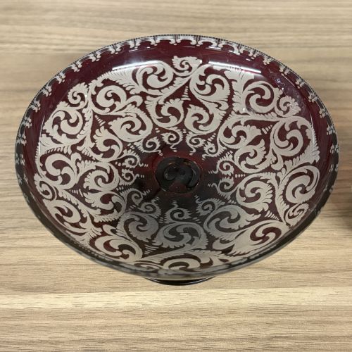 Two Pieces of Ruby Glass including a Bohemian Compote and a 1917 Souvenir Mug