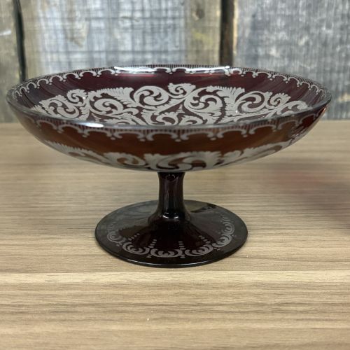 Two Pieces of Ruby Glass including a Bohemian Compote and a 1917 Souvenir Mug