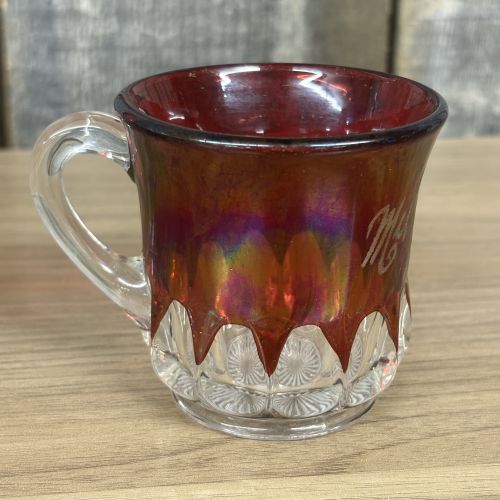 Two Pieces of Ruby Glass including a Bohemian Compote and a 1917 Souvenir Mug