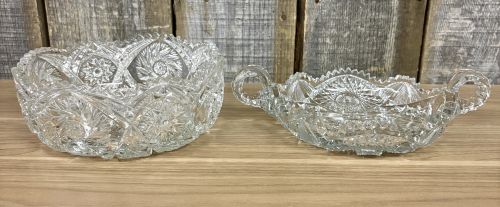 Two Pieces of American Brilliant Period Cut Glass Including Centerpiece Bowl and Handled Nappy