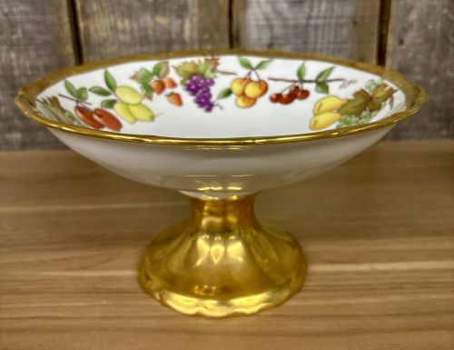Haas and Cajzek Czech Porcelain Hand Painted Fruit Pedestal Bowl Signed Kelan Webb 1995