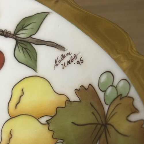 Haas and Cajzek Czech Porcelain Hand Painted Fruit Pedestal Bowl Signed Kelan Webb 1995