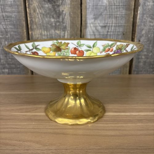 Haas and Cajzek Czech Porcelain Hand Painted Fruit Pedestal Bowl Signed Kelan Webb 1995