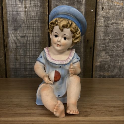 Large Antique German Bisque Porcelain Piano Baby Figurine