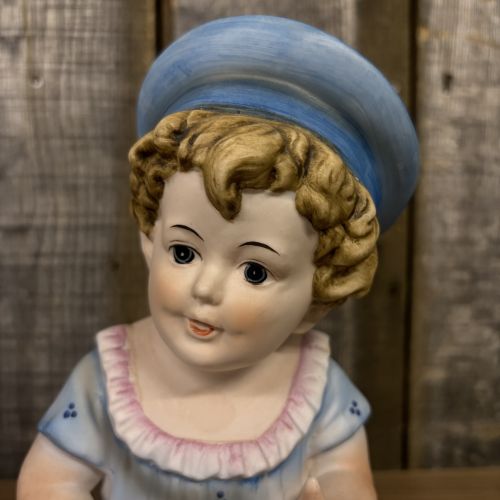 Large Antique German Bisque Porcelain Piano Baby Figurine