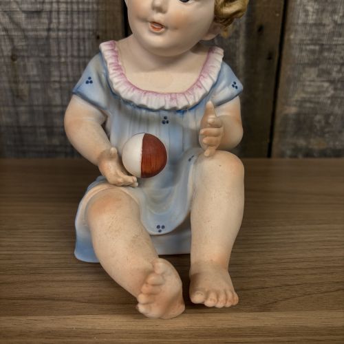 Large Antique German Bisque Porcelain Piano Baby Figurine