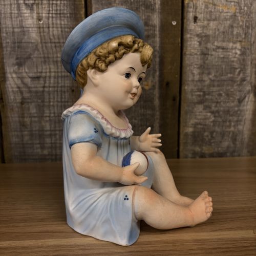 Large Antique German Bisque Porcelain Piano Baby Figurine