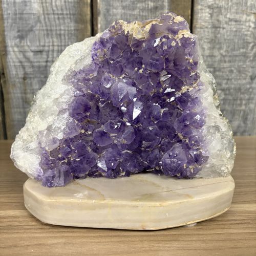 Brazilian Amethyst Geode Slice on Polished Banded Stone Base