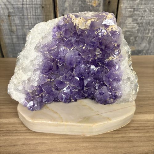 Brazilian Amethyst Geode Slice on Polished Banded Stone Base