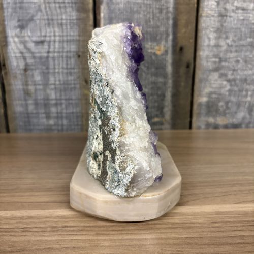 Brazilian Amethyst Geode Slice on Polished Banded Stone Base