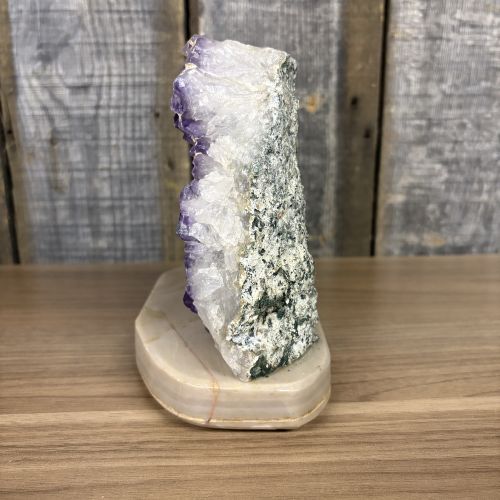 Brazilian Amethyst Geode Slice on Polished Banded Stone Base