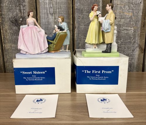 Two Norman Rockwell Museum The American Family Series Bisque Porcelain Figurines