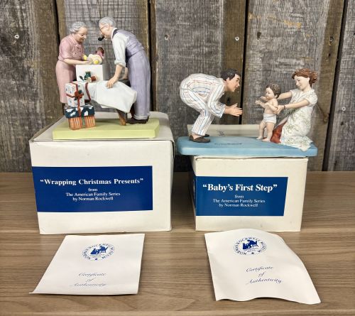 Two Norman Rockwell Museum The American Family Series Bisque Porcelain Figurines