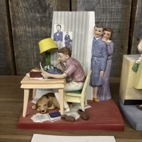 Three Norman Rockwell Hand-Painted Bisque Porcelain Figurines with Certificates of Authenticity