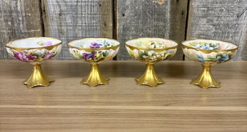 A Set of Four Haviland Limoges Hand Painted Porcelain Footed Dishes Signed M. Blanche Lenzi