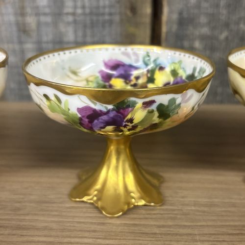 A Set of Four Haviland Limoges Hand Painted Porcelain Footed Dishes Signed M. Blanche Lenzi