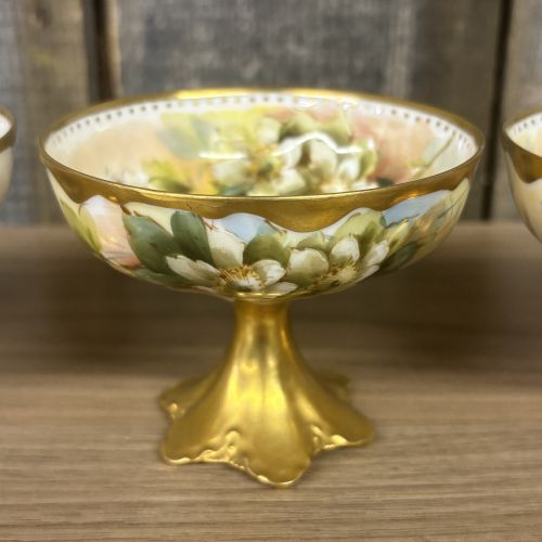 A Set of Four Haviland Limoges Hand Painted Porcelain Footed Dishes Signed M. Blanche Lenzi