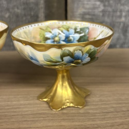 A Set of Four Haviland Limoges Hand Painted Porcelain Footed Dishes Signed M. Blanche Lenzi