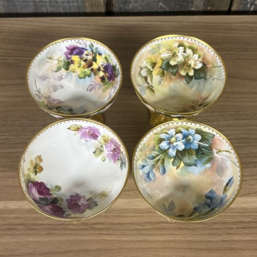 A Set of Four Haviland Limoges Hand Painted Porcelain Footed Dishes Signed M. Blanche Lenzi