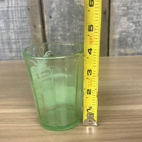 A Pair of Antique Mary Gregory Green Glass Shot Glasses