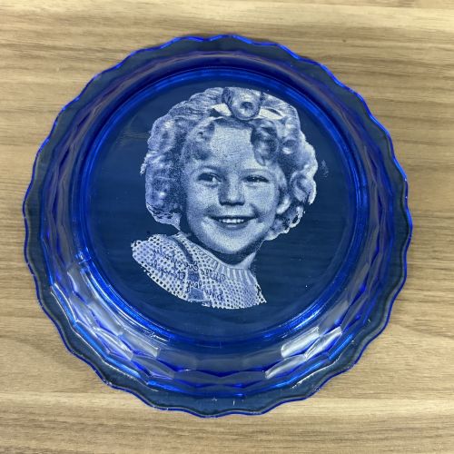 Two Cobalt Blue Glass Bowls Including a Hazel Atlas Shirley Temple Cereal Bowl