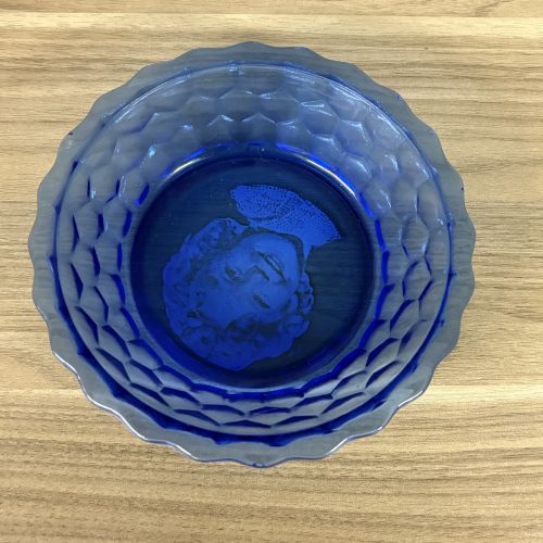 Two Cobalt Blue Glass Bowls Including a Hazel Atlas Shirley Temple Cereal Bowl