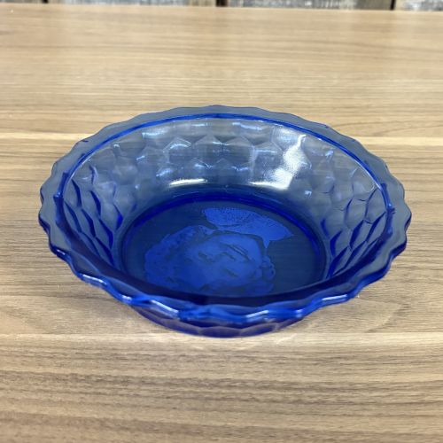 Two Cobalt Blue Glass Bowls Including a Hazel Atlas Shirley Temple Cereal Bowl