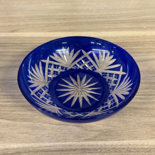 Two Cobalt Blue Glass Bowls Including a Hazel Atlas Shirley Temple Cereal Bowl