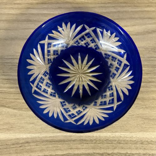 Two Cobalt Blue Glass Bowls Including a Hazel Atlas Shirley Temple Cereal Bowl