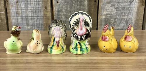 A Collection of Six Vintage Japanese Glazed Ceramic Poultry and Waterfowl Salt and Pepper Shakers