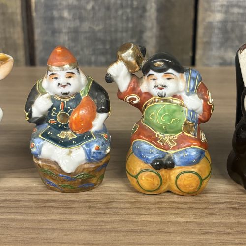 An Assortment of Vintage Ceramic Figural Salt and Pepper Shakers Including Bonzo Dogs and Japanese Deities