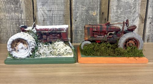 A Pair of Custom Weathered 1/16 Scale Ertl Die-Cast Model Tractor Dioramas
