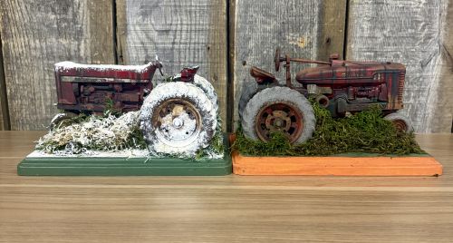 A Pair of Custom Weathered 1/16 Scale Ertl Die-Cast Model Tractor Dioramas