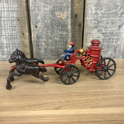 Vintage Horse-Drawn Steam Fire Pumper Toy with Driver