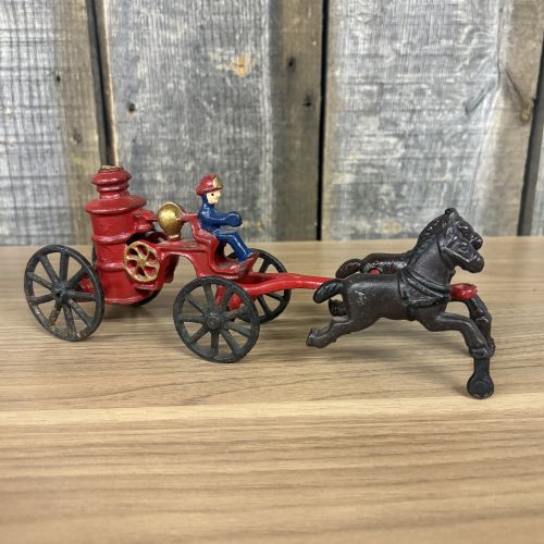 Vintage Horse-Drawn Steam Fire Pumper Toy with Driver
